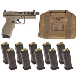 PSA DAGGER FULL SIZE – S 9MM PISTOL WITH SW1 RMR WITH THREADED BARREL & 10 17RD MAGS & BAG, FDE (REAR SIGHT REAR)