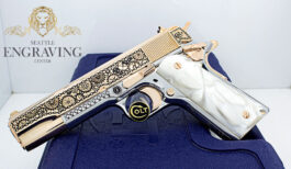 COLT 1911 Government 38 Super, “Steampunk Clockwork Design” in 18K Rose Gold & High Polished Stainless Steel