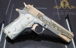 COLT 1911 Government 38 Super, “Steampunk Clockwork Design” in 18K Rose Gold & High Polished Stainless Steel