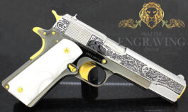 1911 COLT Government 45ACP :: “DAY of the DEAD” Design, 24K Gold Plated, Black Nickle, and High Polished Stainless Steel