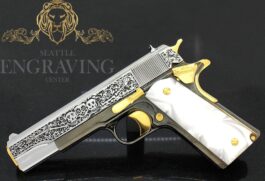 1911 COLT Government 45ACP :: “DAY of the DEAD” Design, 24K Gold Plated, Black Nickle, and High Polished Stainless Steel