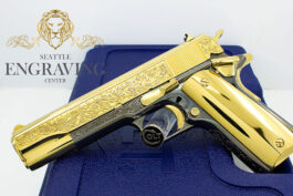 COLT 1911 45ACP Government, Flower & Leaf Design, 24K Gold & Black Chrome