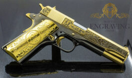 1911 COLT Government 38 Super – Day of the Dead Design – 24K Gold Plated & Black Nickle