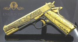 1911 COLT Government 38 Super – Day of the Dead Design – 24K Gold Plated & Black Nickle