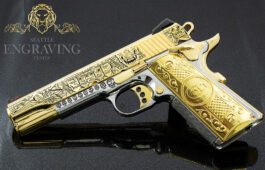 1911 COLT 38 Super, Enhanced Competition Series 80, “Mexican Heritage” Design, High Polish Stainless Steel and 24K Gold