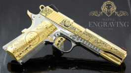 1911 COLT 38 Super, Enhanced Competition Series 80, “Mexican Heritage” Design, High Polish Stainless Steel and 24K Gold