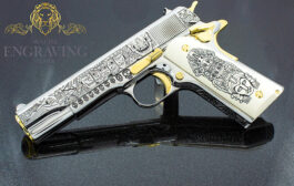 COLT 1911 Government 38 Super, Mexican Heritage Hi Polish Stainless Steel with 24K Gold