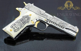 COLT 1911 Government 38 Super, Mexican Heritage Hi Polish Stainless Steel with 24K Gold