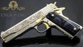 1911 COLT 45 Government, “Vine & Berries” Design, 24K White Gold with Sapphire inlay and 24K Gold