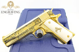 1911 COLT 38 Super – “COLT SCROLL” Design Engraving – All 24K Gold Plated