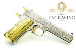 24K White Gold with Diamonds, 1911 COLT 45ACP, Vine & Berries Design