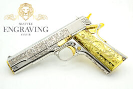 24K White Gold with Diamonds, 1911 COLT 45ACP, Vine & Berries Design